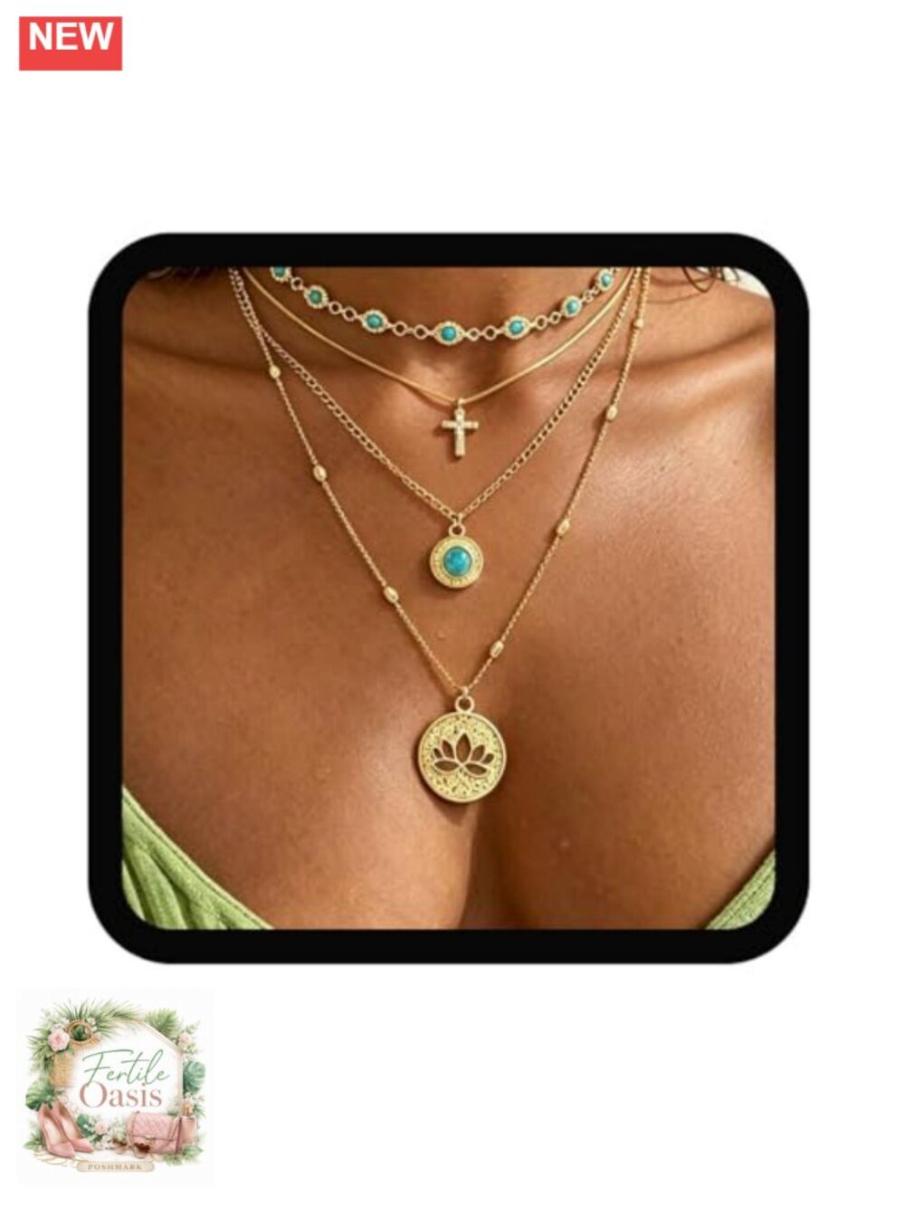 Gold Boho Layered Chain Necklace Dainty Cross Pendant Women Beach Jewelry